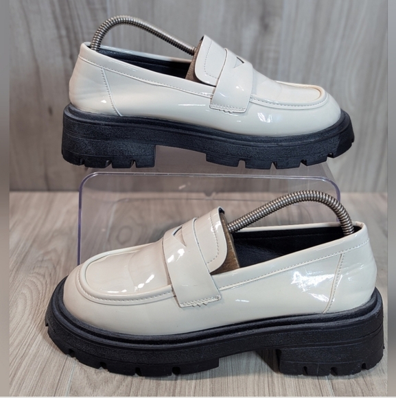 Women's Chunky Loafers Shoes Size 8 Platform Glossy - Picture 1 of 10